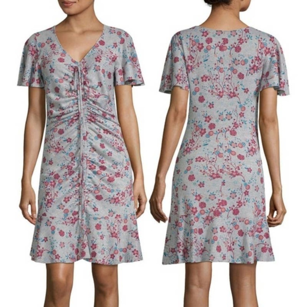 NWT JCP Disney Princess Grey Floral Ruched Dress - Picture 1 of 9